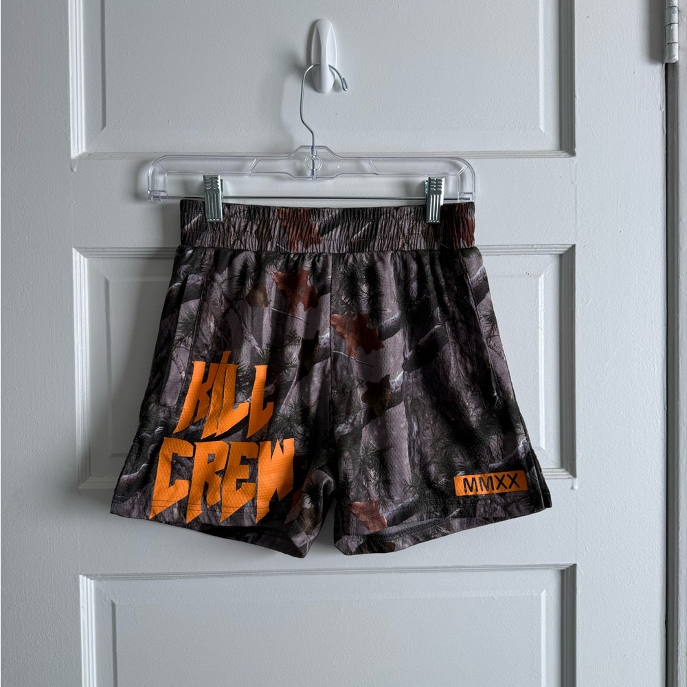 Kill Crew Camo Athletic Shorts with Orange Logo